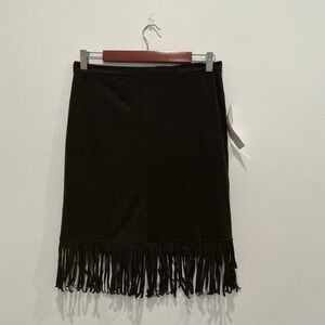 Jody California Black Fringe‎ Skirt Midi Length Elastic Waist Made in USA Medium